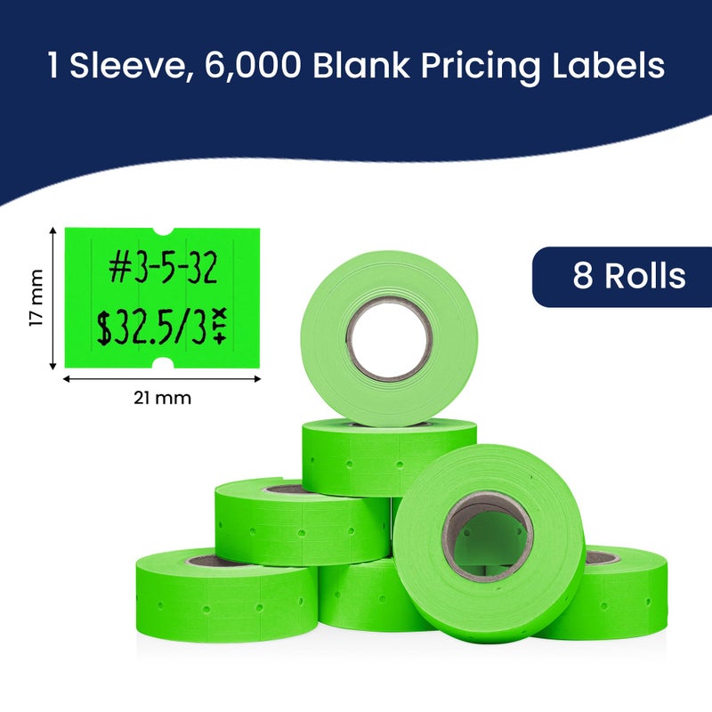 Perco 2 Line Fluorescent Green Labels - 8 Rolls, 1 Sleeve, 6,000 Blank Price and Date Gun Labels for Perco 2 Line Price and Date Guns - Made in USA - Image 3